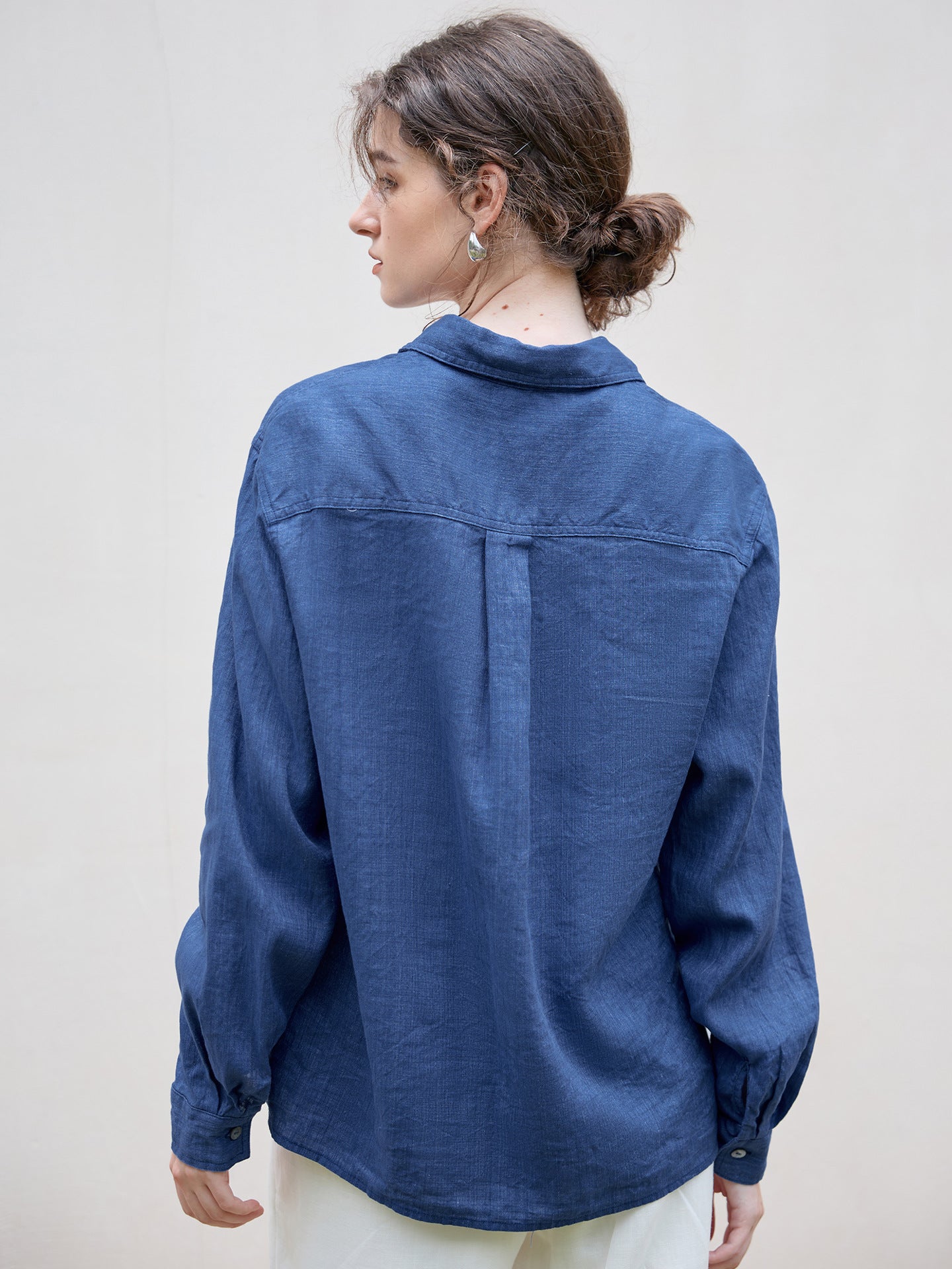 Elegant Linen Long Sleeve Shirt for Women in Solid Colors