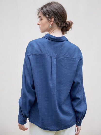 Elegant Linen Long Sleeve Shirt for Women in Solid Colors
