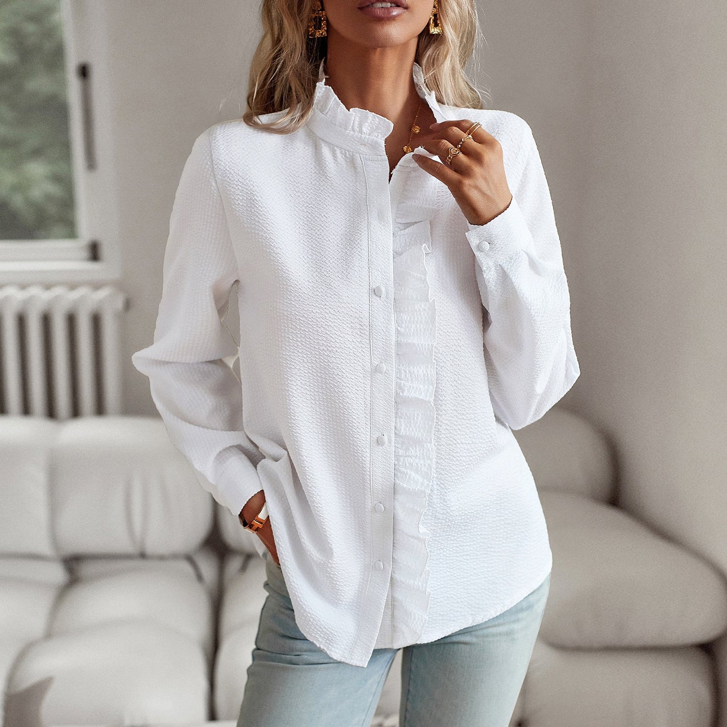 Elegant Plain Long Sleeve Shirt for Women