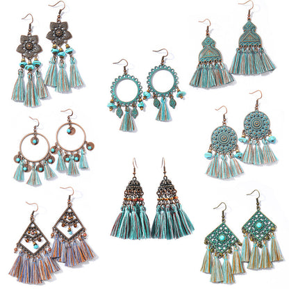 Bohemian Tassel Dangle Earrings Handmade Tribal Style