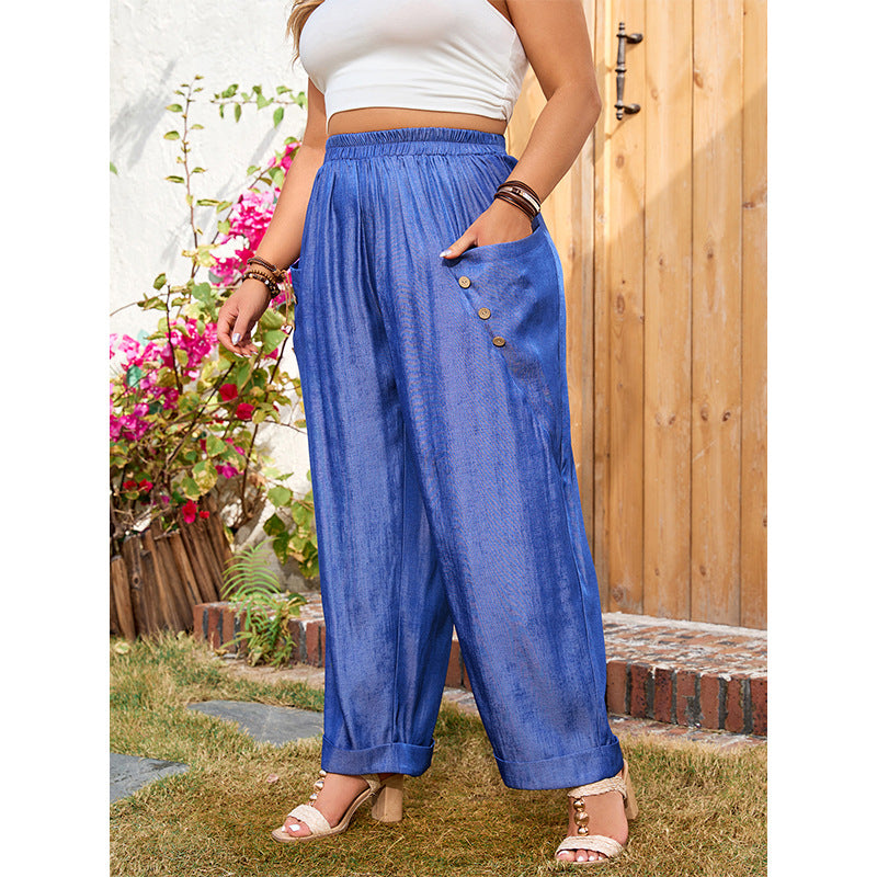 Loose-Fit High-Waisted Casual Pants With Pockets