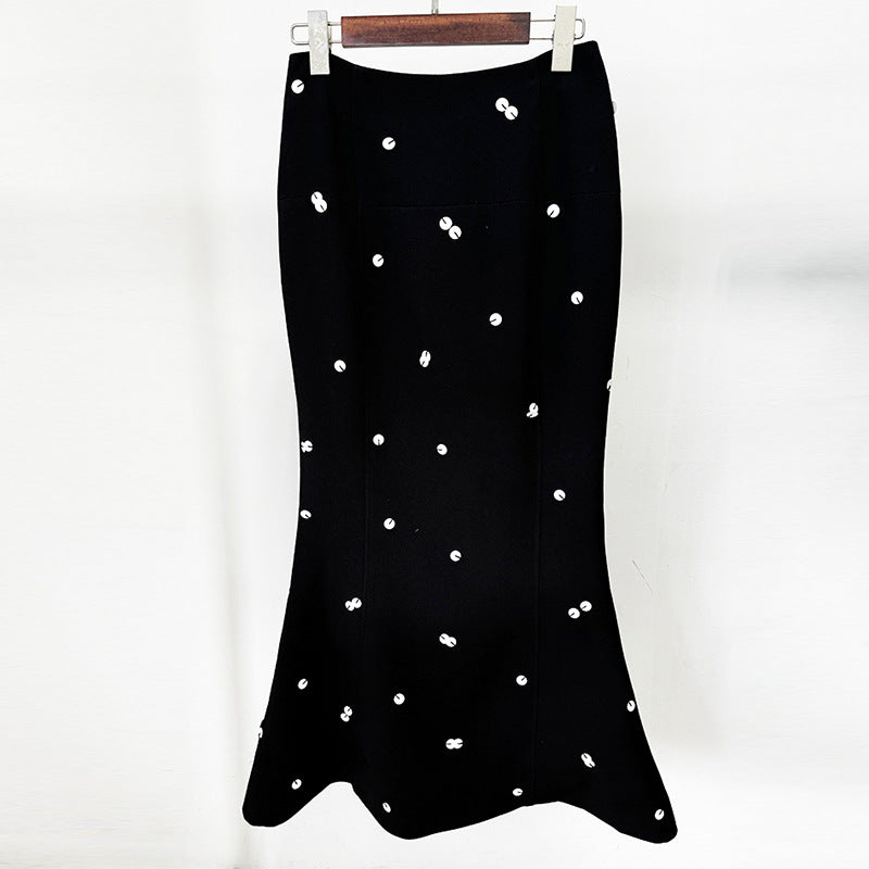 New Color-Blocked Sequined Blazer And Mermaid Skirt Set