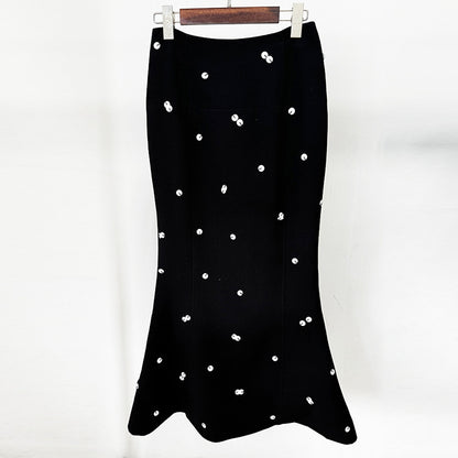 New Color-Blocked Sequined Blazer And Mermaid Skirt Set