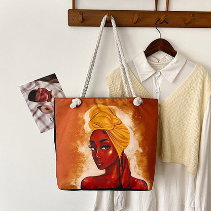 Classic Outdoor Canvas Tote Bag with Cartoon Print