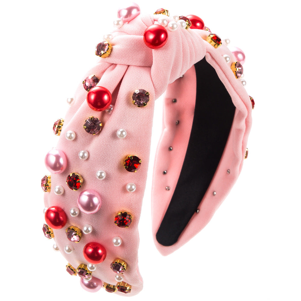 Trendy Pearl Beaded Headband Luxurious Fabric Twist Hair Accessory