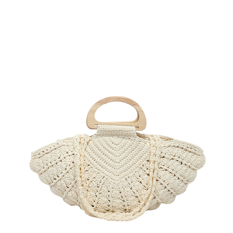 Trendy Handwoven Shell Bag with Crochet Detailing