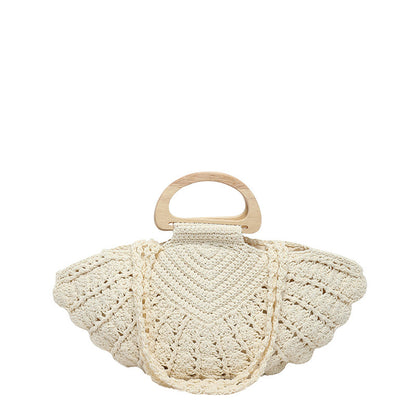 Trendy Handwoven Shell Bag with Crochet Detailing