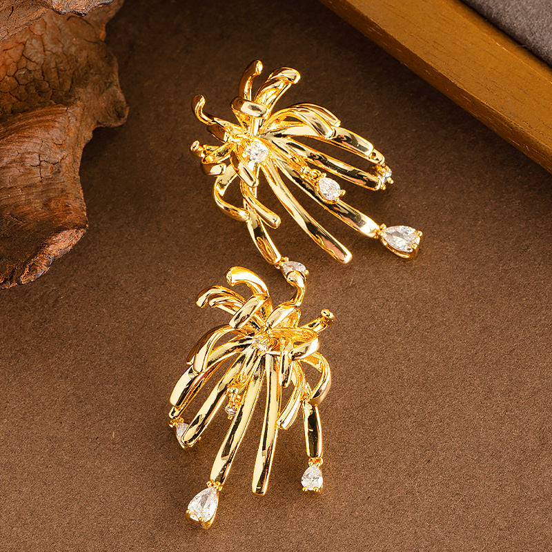 French Floral Crystal Tassel Earrings For Women