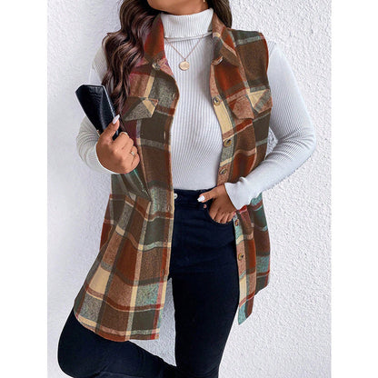 Checkered Sleeveless Vest Casual Loose Women's Coat