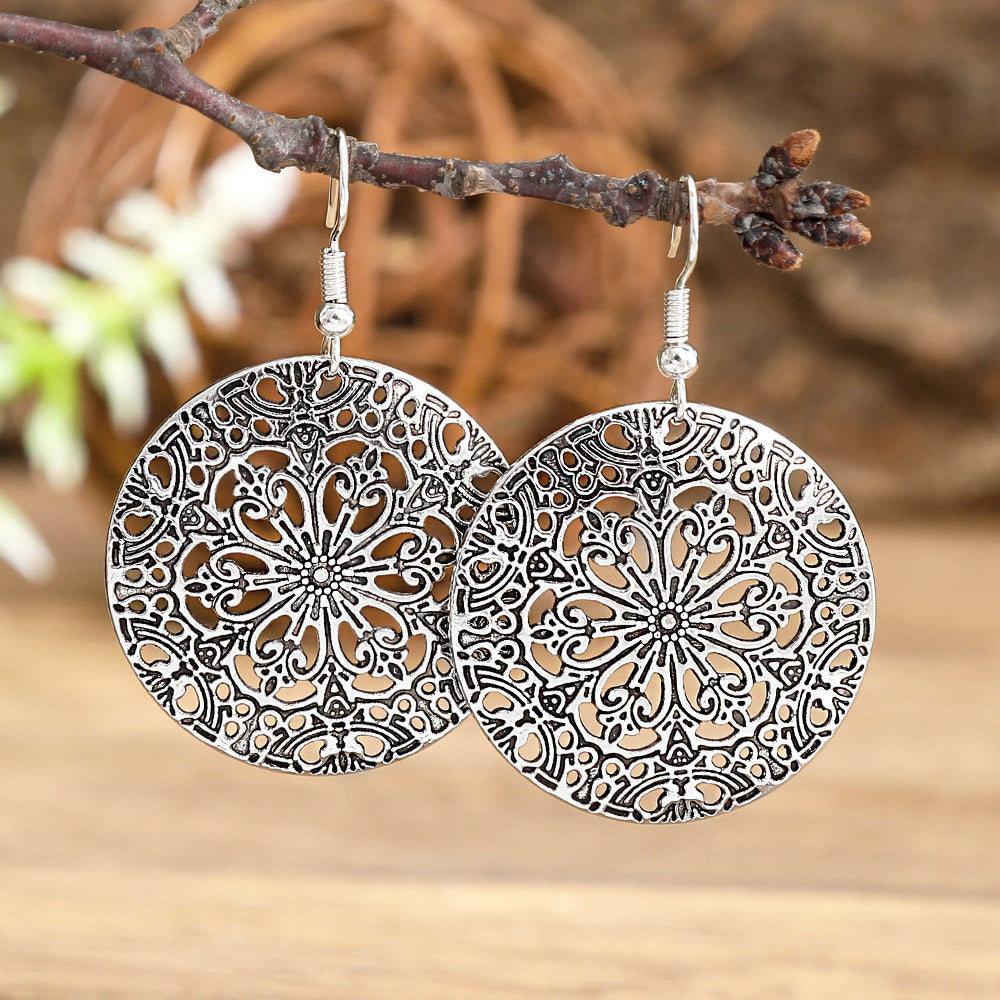Geometric Cut-Out Vintage Metal Earrings Stylish Silver Jewelry