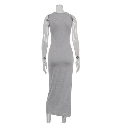 2 Pcs Casual Long Cardigan Tank Dress Set