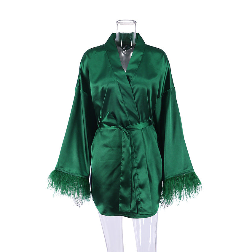 Feather Solid Color Casual Sleepwear Dress