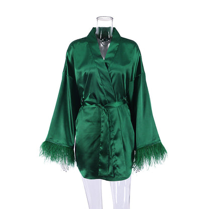 Feather Solid Color Casual Sleepwear Dress