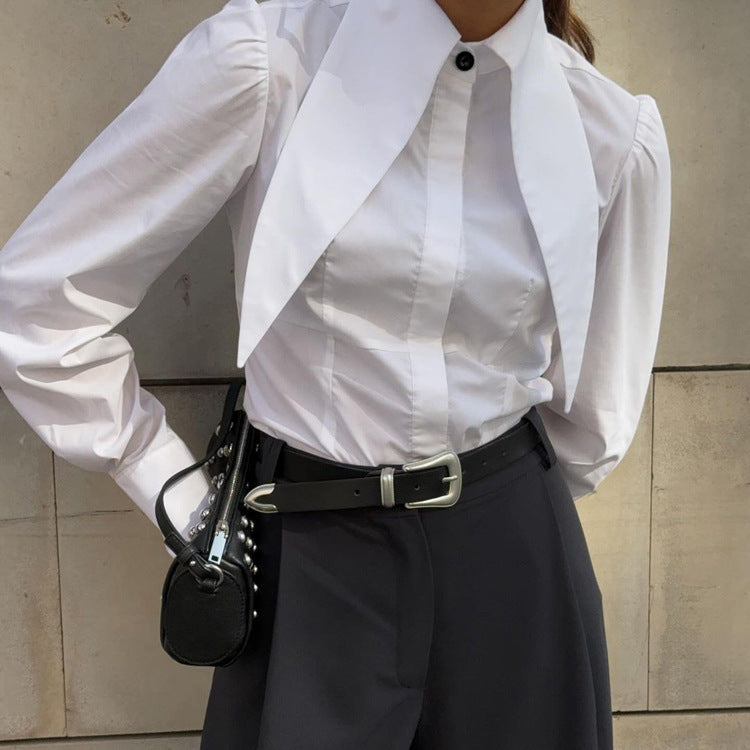 French White Shirt Women Elegant Design Long Sleeve Blouse