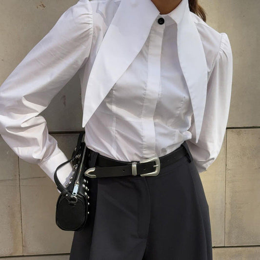 French White Shirt Women Elegant Design Long Sleeve Blouse