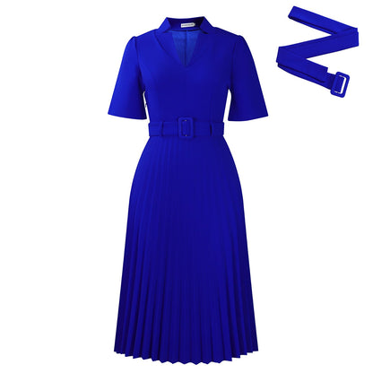 Elegant High-Waisted V-Neck A-Line Dress For Women