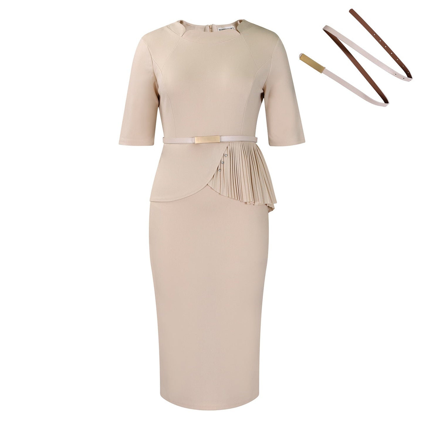 Elegant Solid Color Bodycon Dress With Belt