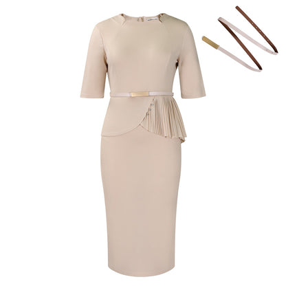 Elegant Solid Color Bodycon Dress With Belt
