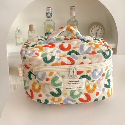 Colorful Quilted Makeup Bag Stylish Cotton Storage Pouch
