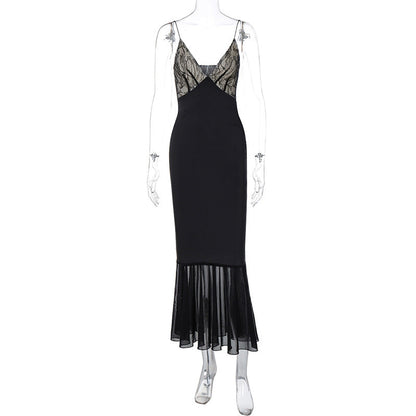 Sexy Lace Panel Cami Dress with Sheer Skirt