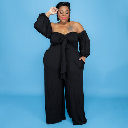 Solid Color Strapless Jumpsuit Loose Fit