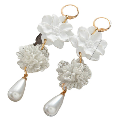 Fresh Camellia Drop Earrings With Imitation Pearls
