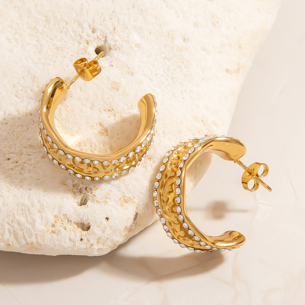 Geometric Stainless Steel Earrings with Embedded Crystal