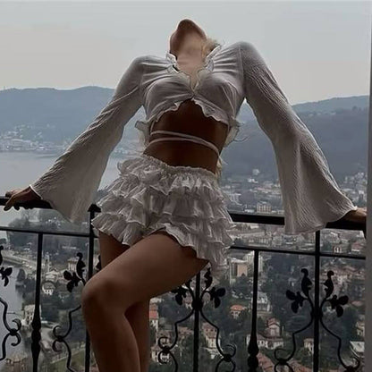 Sexy Crop Top & High-Waisted Cake Skirt Two-Piece Set