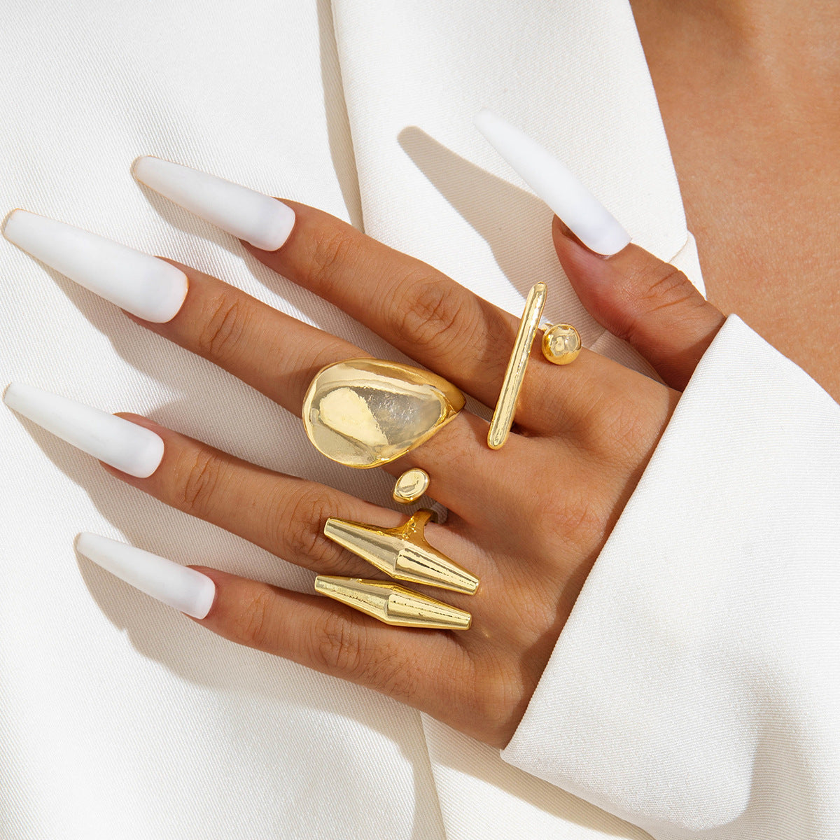 Trendy Vintage Statement Geometric Open Joint Ring Set