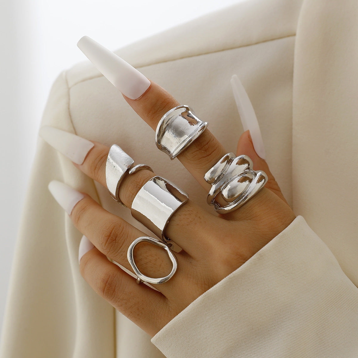 Geometric Metal Lava Line Open Ring Set - 4 Pieces