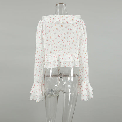 Flounce Print V-Neck Sexy String Tie Top