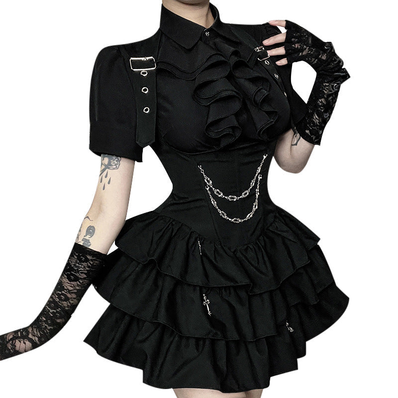 Gothic Style Crop Top and Mini Skirt Set