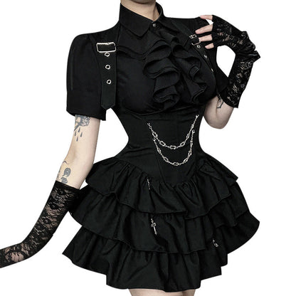 Gothic Style Crop Top and Mini Skirt Set