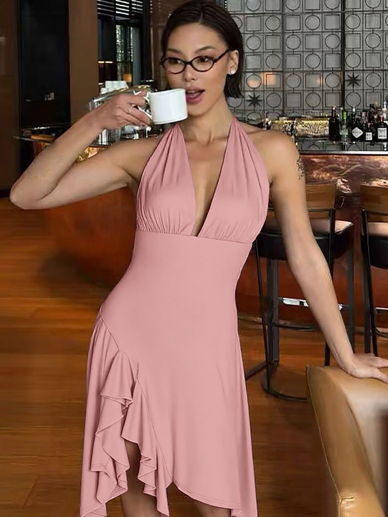 Sleeveless Deep V Backless Bodycon Dress for Women