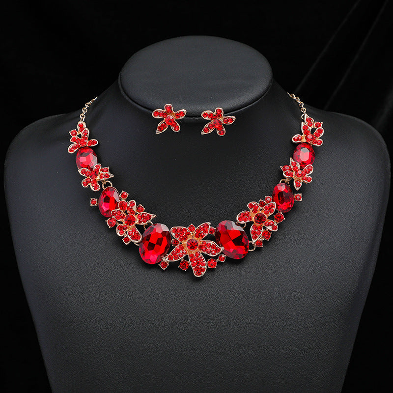 Exaggerated Vintage Gemstone Necklace and Earring Jewelry Set