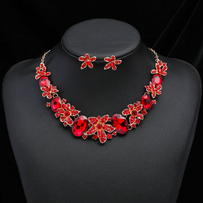 Exaggerated Vintage Gemstone Necklace and Earring Jewelry Set