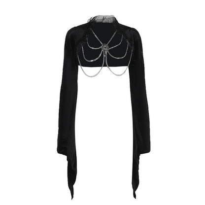 Elegant Slim Velvet Top with Flare Sleeves