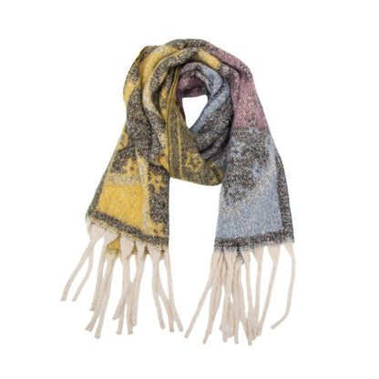 Winter Flower Tassel Thick Warm Scarf