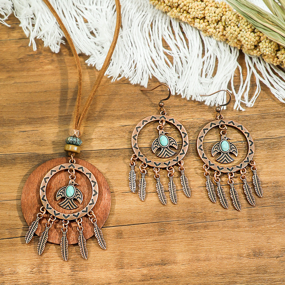 Geometric Pendant Necklace Set Stylish Vintage Alloy Jewelry