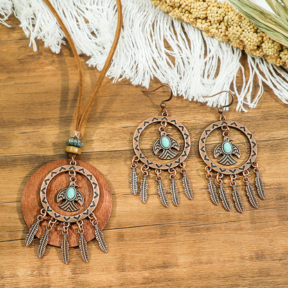 Geometric Pendant Necklace Set Stylish Vintage Alloy Jewelry