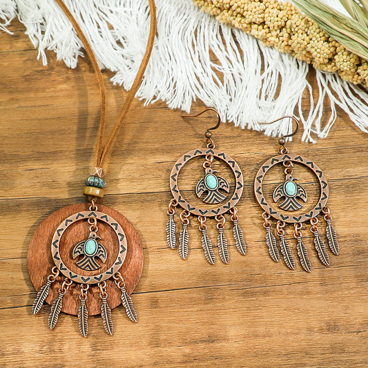 Geometric Pendant Necklace Set Stylish Vintage Alloy Jewelry