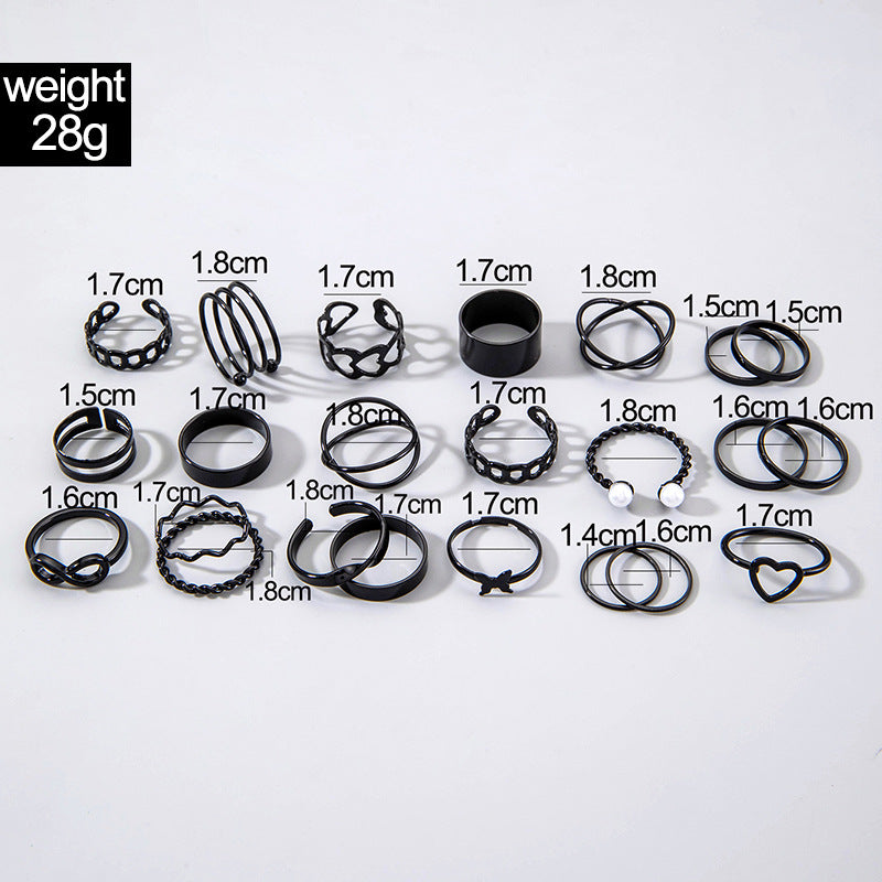 Trendy Leaf Heart Rings Geometric Pearl Joint Stacking Ring Set