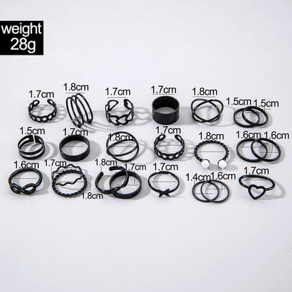 Trendy Leaf Heart Rings Geometric Pearl Joint Stacking Ring Set