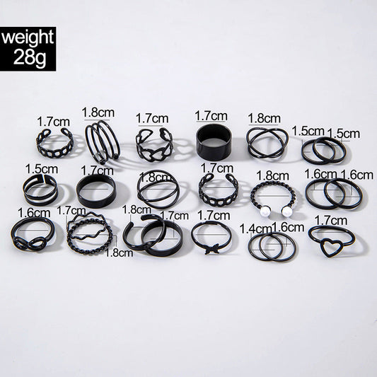 Trendy Leaf Heart Rings Geometric Pearl Joint Stacking Ring Set