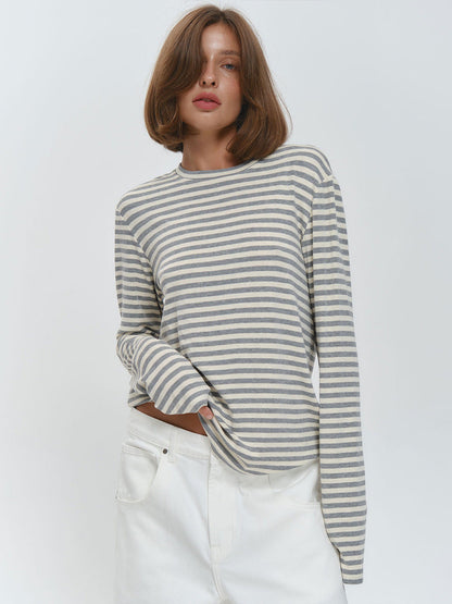 Striped Long Sleeve Cotton T-Shirt Casual Women's Top