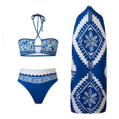 3PCS Vintage Print Sexy Halter Swimwear