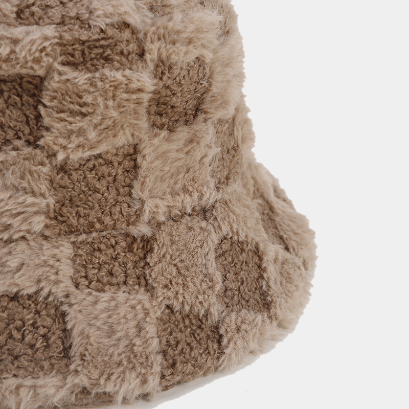 Winter Fuzzy Trendy Plaid Thick Warm Bucket Hat