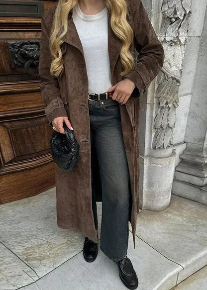 Velvet Suede Trench Coat With Tailored Fit