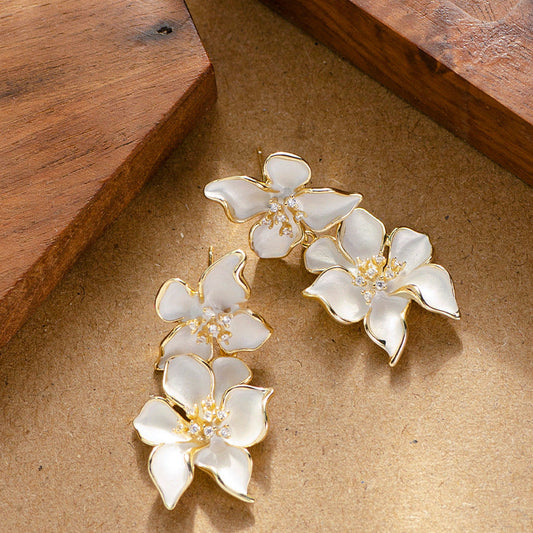 French Floral Drop Earrings With Rhinestones