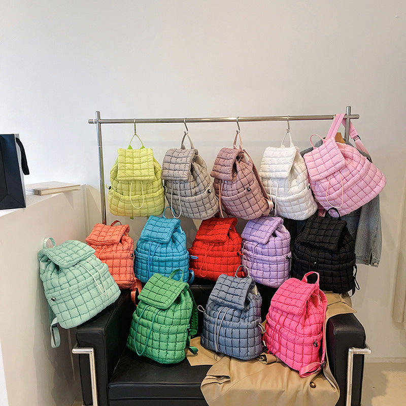 Solid Color Puffer Plaid Lightweight Shoulder Bag